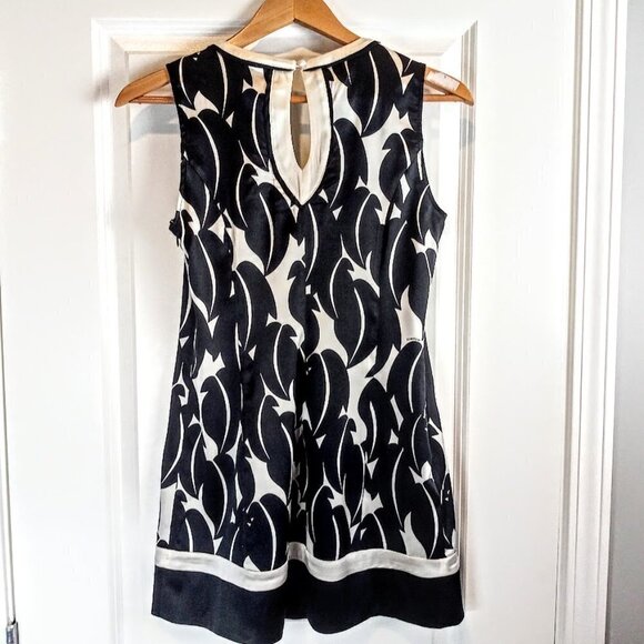 Bebe Black White Print Silk Sleeveless Tunic Mini Dress Top - Picture 2 of 6